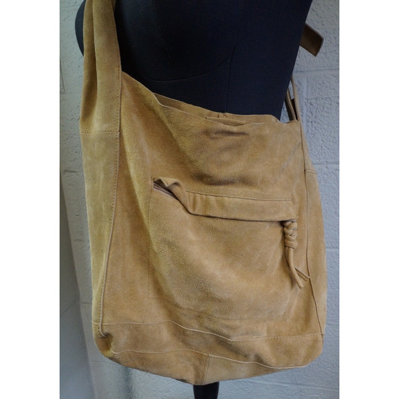 Free People Leather Shoulder Bag Slouchy Jessa Suede Hobo Carry All Sand Color - Picture 5 of 9